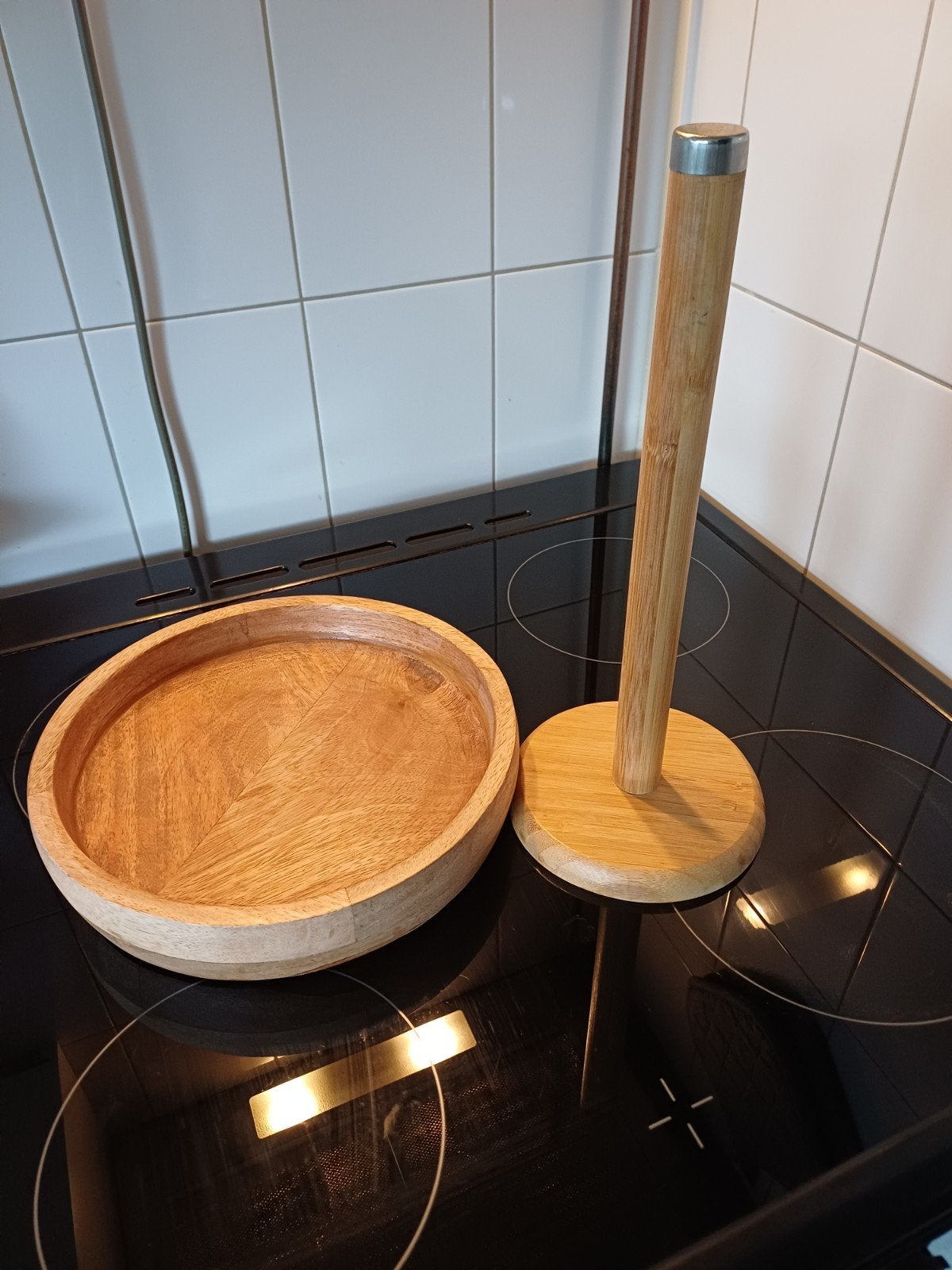 Houten fruitschaal en keukenrolhouder landelijk, Ophalen, Overige typen, Hout, Zo goed als nieuw