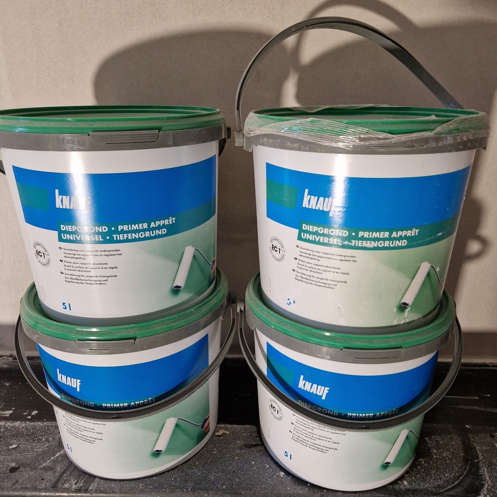 4x nieuw Knauf diepgrond Universeel Voorstrijk 5L - Primer, Ophalen, Nieuw, Wit