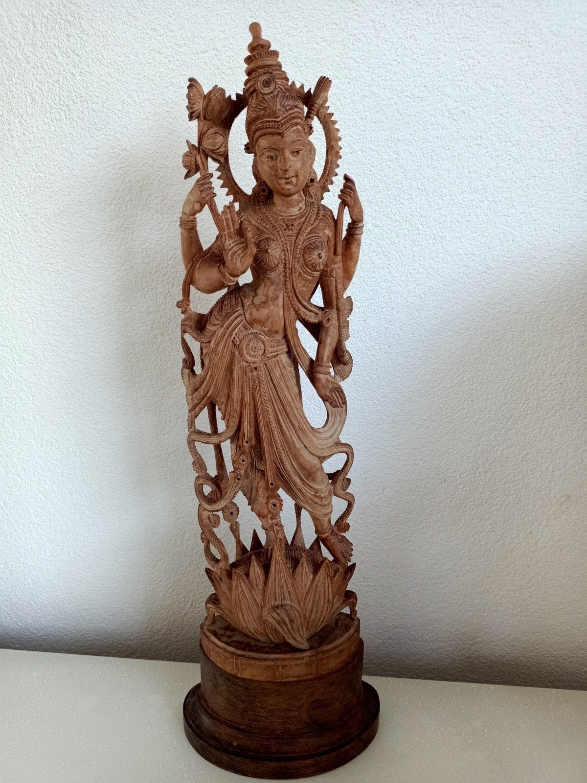 Prachtig handgesneden houten beeld van godin, Antiek en Kunst, Kunst | Beelden en Houtsnijwerken, Beeld, Hout, Bruin, Vrouw