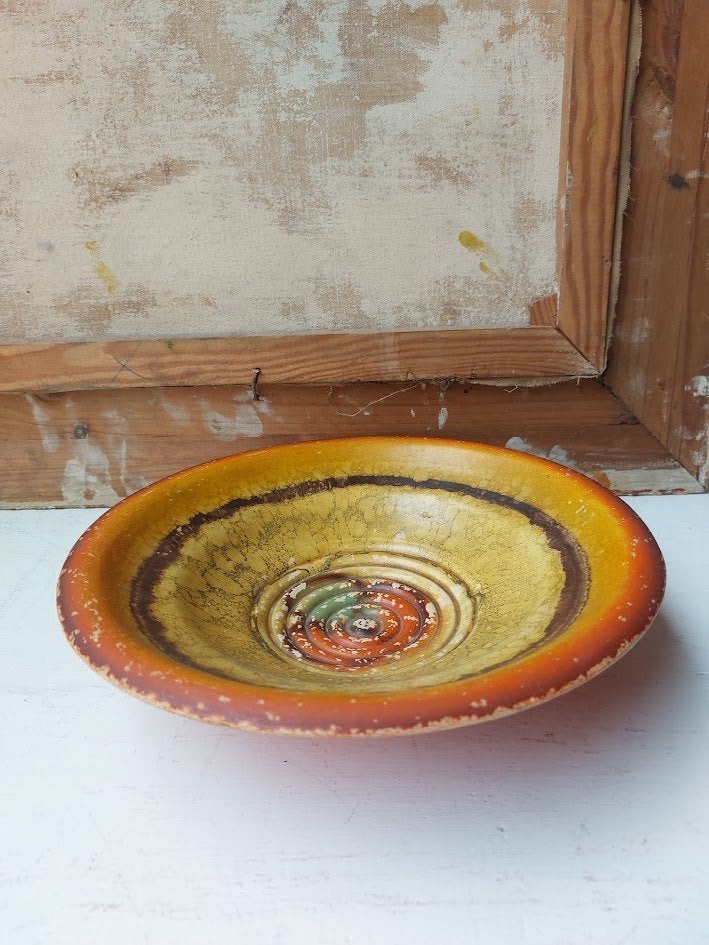 Prachtige vintage fat lava aardewerk schaal / wandborden, Ophalen of Verzenden