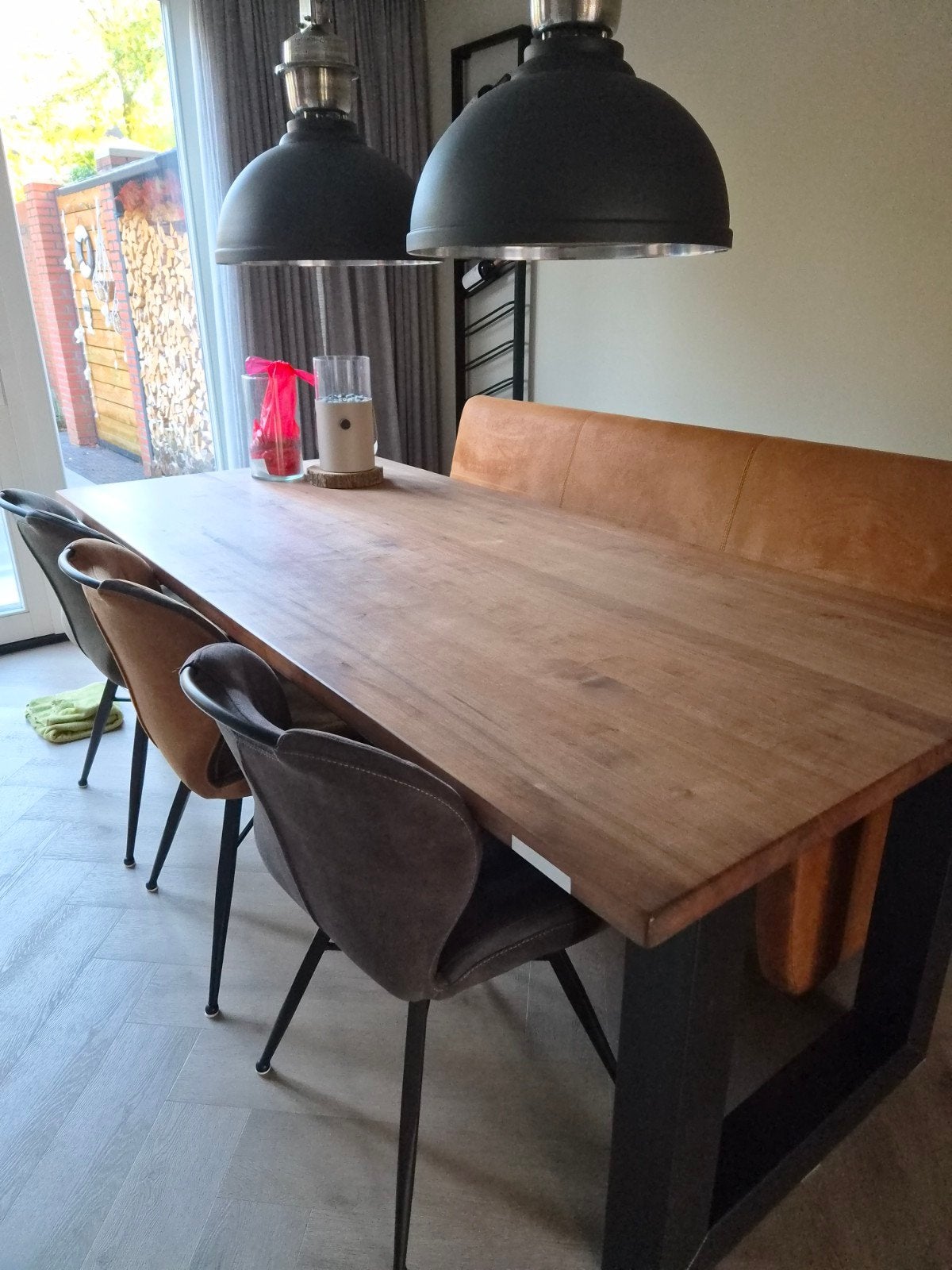 3 tantini eetkamerstoelen microvezel en een bank, Huis en Inrichting, Ophalen, Rechthoekig, 150 tot 200 cm