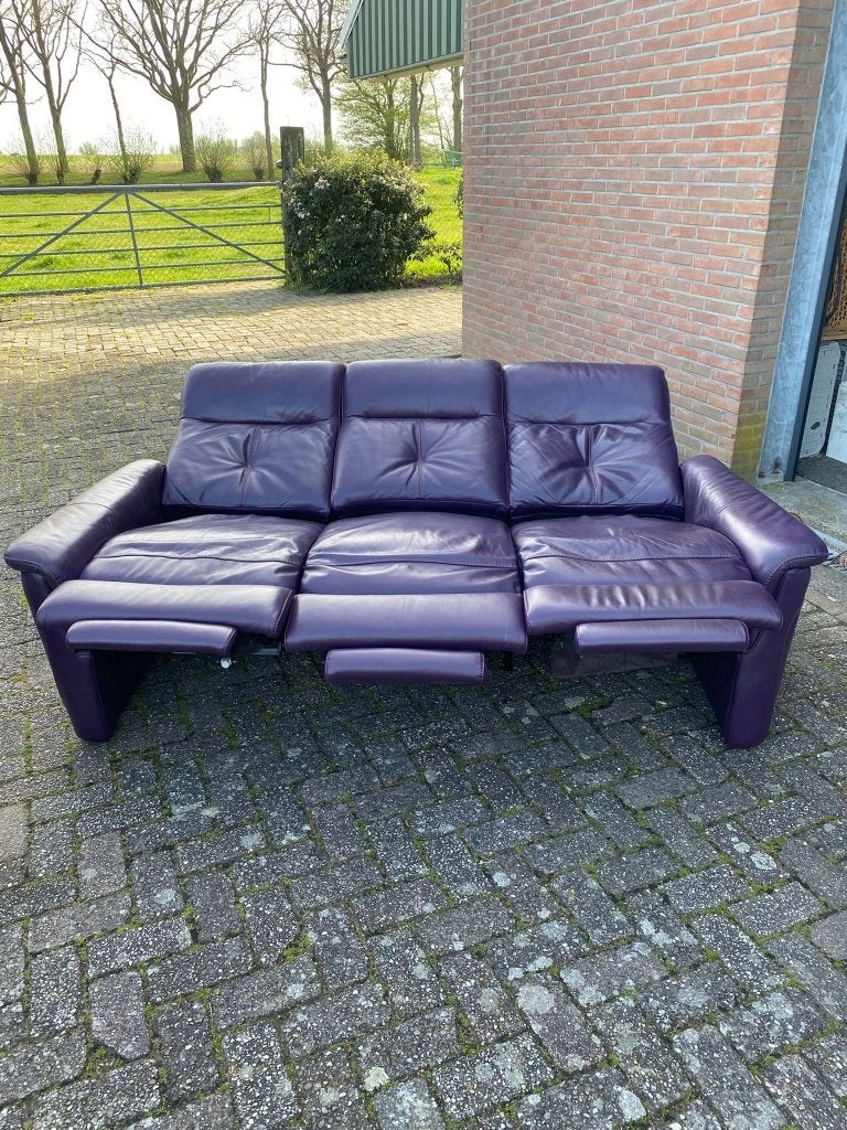Retro paarse leren banken / relaxbank / bank paars leer, Ophalen of Verzenden, Gebruikt, Leer