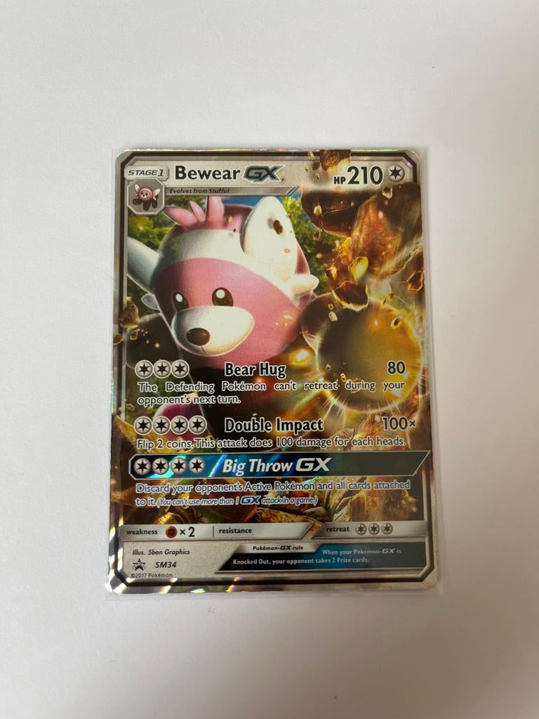 Pokemon Bewear GX kaart SM34, Ophalen of Verzenden, Zo goed als nieuw, Losse kaart, Foil