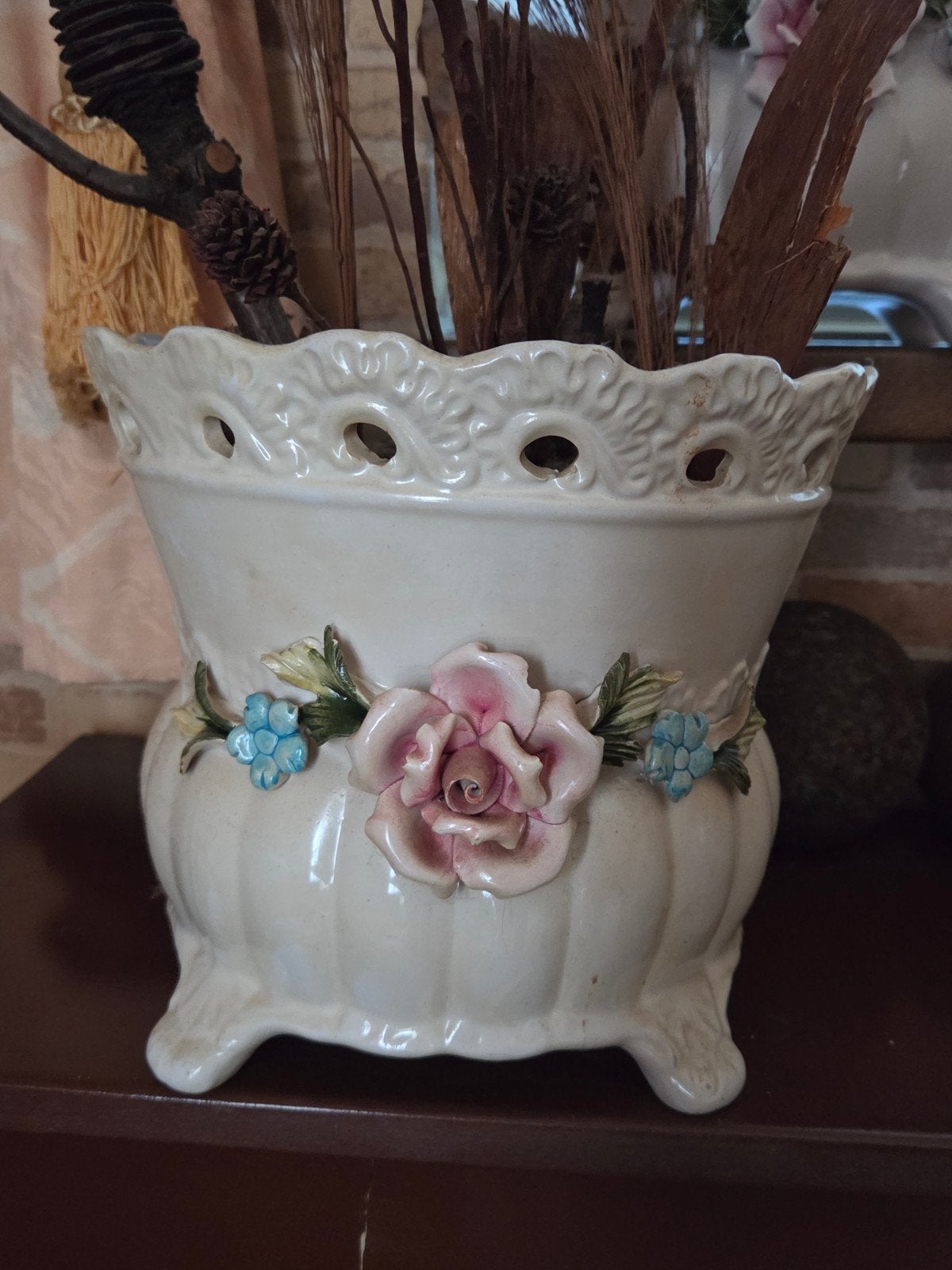 Vintage Italiaanse Keramieken Bloempot Cachepot Capodimonte, Antiek en Kunst, Antiek | Keramiek en Aardewerk, Ophalen