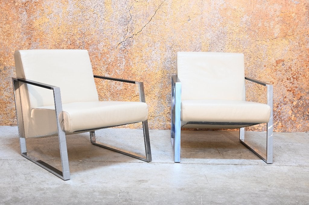 ZGANieuw 2 Harvink Banjer design fauteuils beige leer, Hout, Harvink, Harvink, 75 tot 100 cm