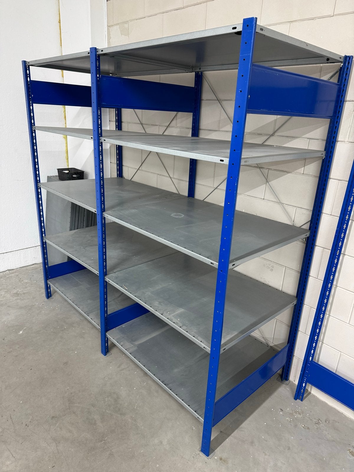 Stevige magazijn stelling met 20 legborden Blauw/Grijs, Ophalen, Gebruikt