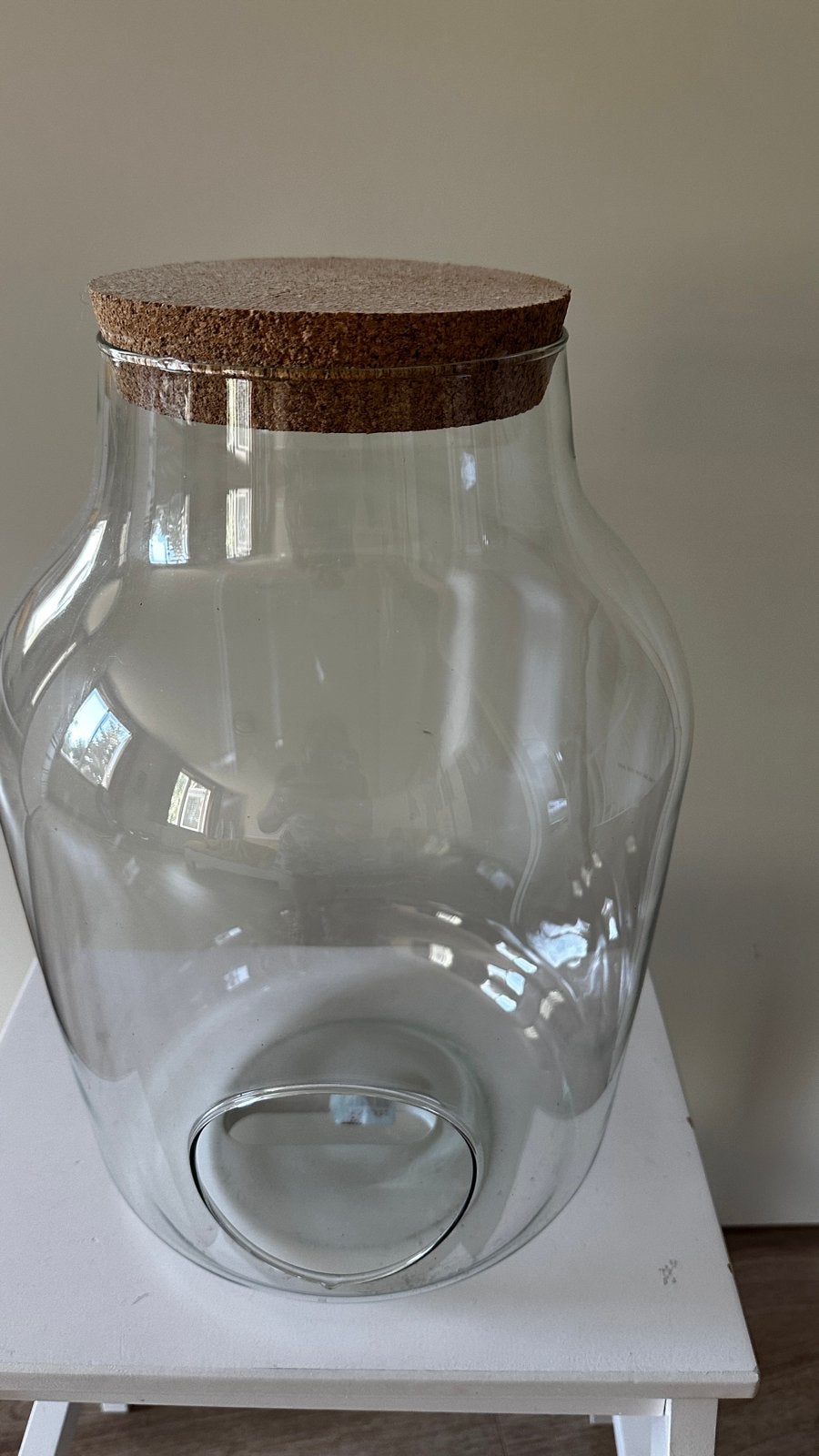Glazen terrarium met kurken deksel en opening, Gebruikt, Transparant, Met deksel, Ophalen of Verzenden
