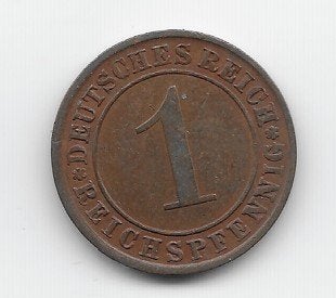 Duitse Rijk 1 reichspfennig 1924 (J) KM# 37, Verzenden, Duitsland, Losse munt