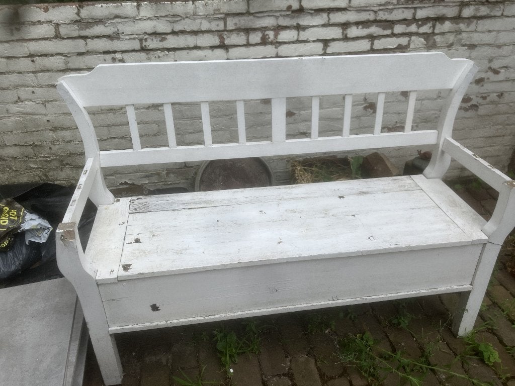 Witte houten klepbank met opbergruimte - Ideale opknapper!, Ophalen, Gebruikt, Hout