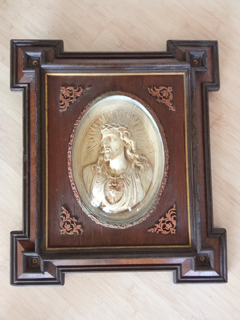 Neogotisch heilig hart- tableau, Verzamelen, Religie, Ophalen of Verzenden, Gebruikt, Christendom | Katholiek