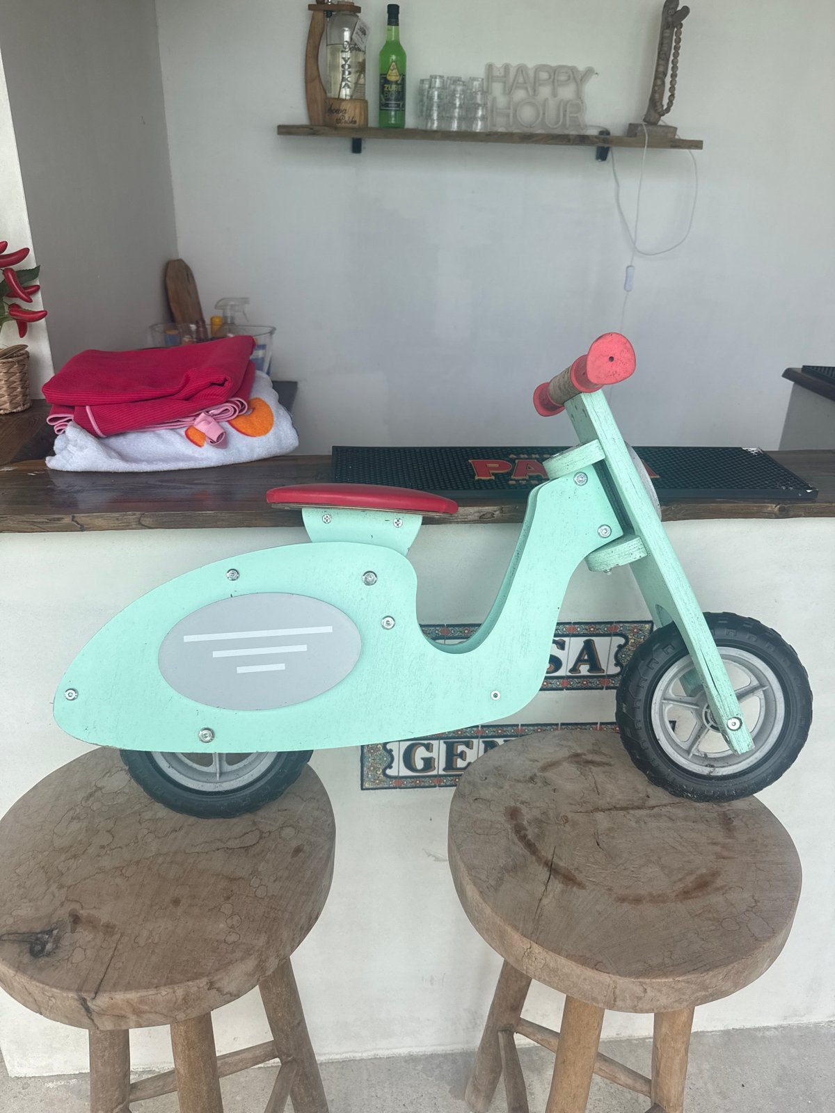 Houten loopfiets scooter - Mintgroen, Ophalen of Verzenden, Gebruikt, Loopfiets