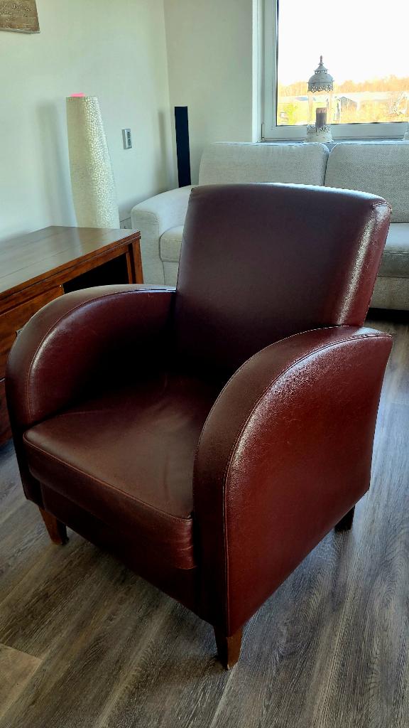 Mooie leren bordeaurode stoel, Ophalen, Gebruikt, Minder dan 75 cm, Leer