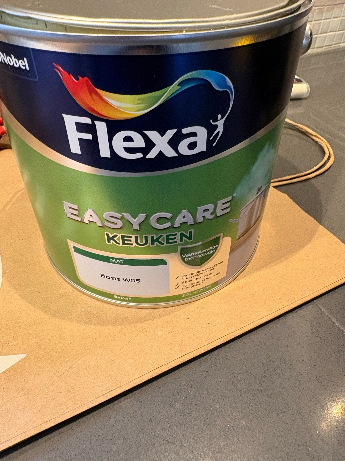Aangebroken emmer Flexa Easycare Keuken Muurverf Mat Urban T, Ophalen, Gebruikt, Bruin, Verf