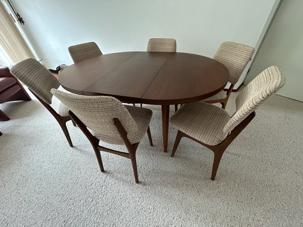 Eetkamertafel Rond-verlengbaar tot ovaal Afromosia Hout, Huis en Inrichting, Ophalen, Gebruikt, Retro 60-er jaren, Teakhout