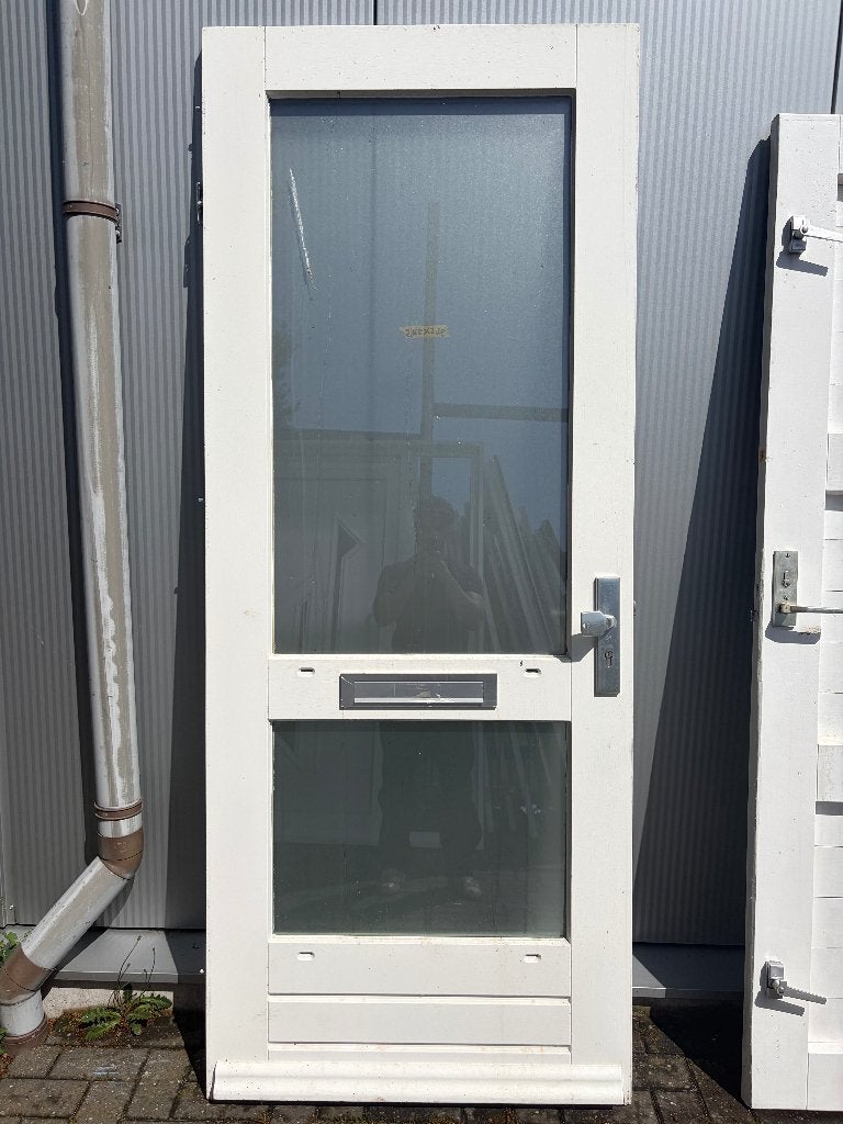 Hardhouten buitendeur wit 2x glas + brievenbus | 93,5x231,5, Ophalen, Gebruikt, 80 tot 100 cm, 215 cm of meer