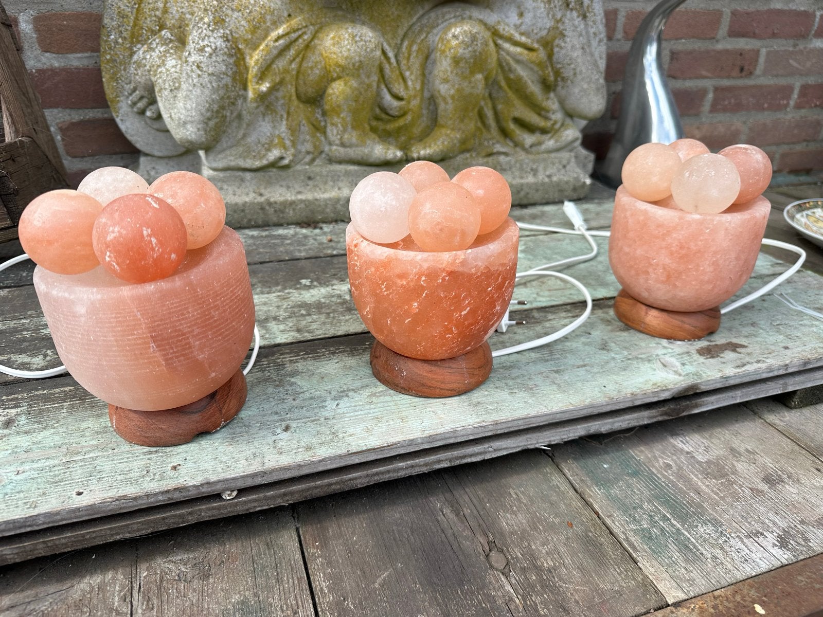 3x Himalaya Zoutlamp Vuurkorf met Massageballen, Nieuw, Roze, Oosters, Steen/keramiek