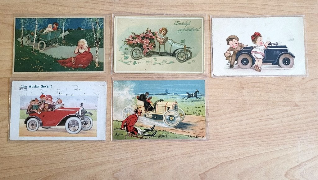 5 prachtige fantasie ansichtkaarten kinderen in auto, Ophalen of Verzenden, 1920 tot 1940, Kinderen