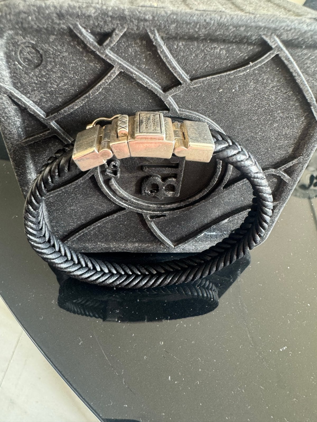 Mooie leren zwarte Buddha to Buddha armband maat 20CM, Ophalen, Zo goed als nieuw, Zwart, Leer