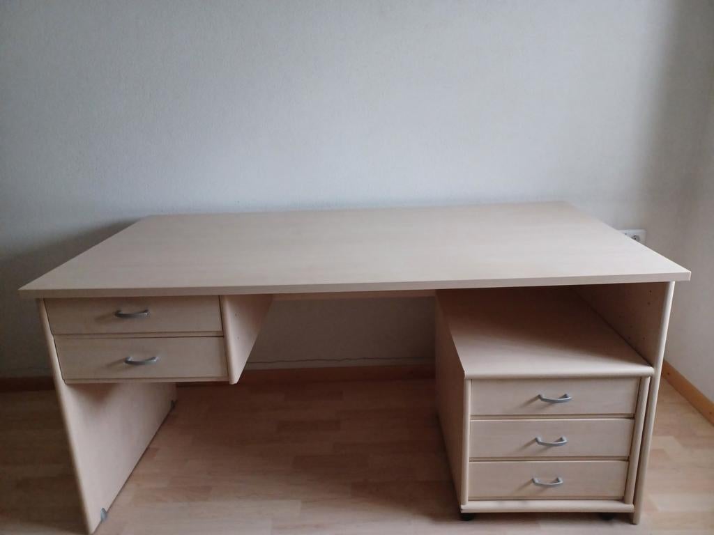 Houten Bureau met los ladeblok, Huis en Inrichting, Bureaus, Ophalen, Gebruikt, Hout