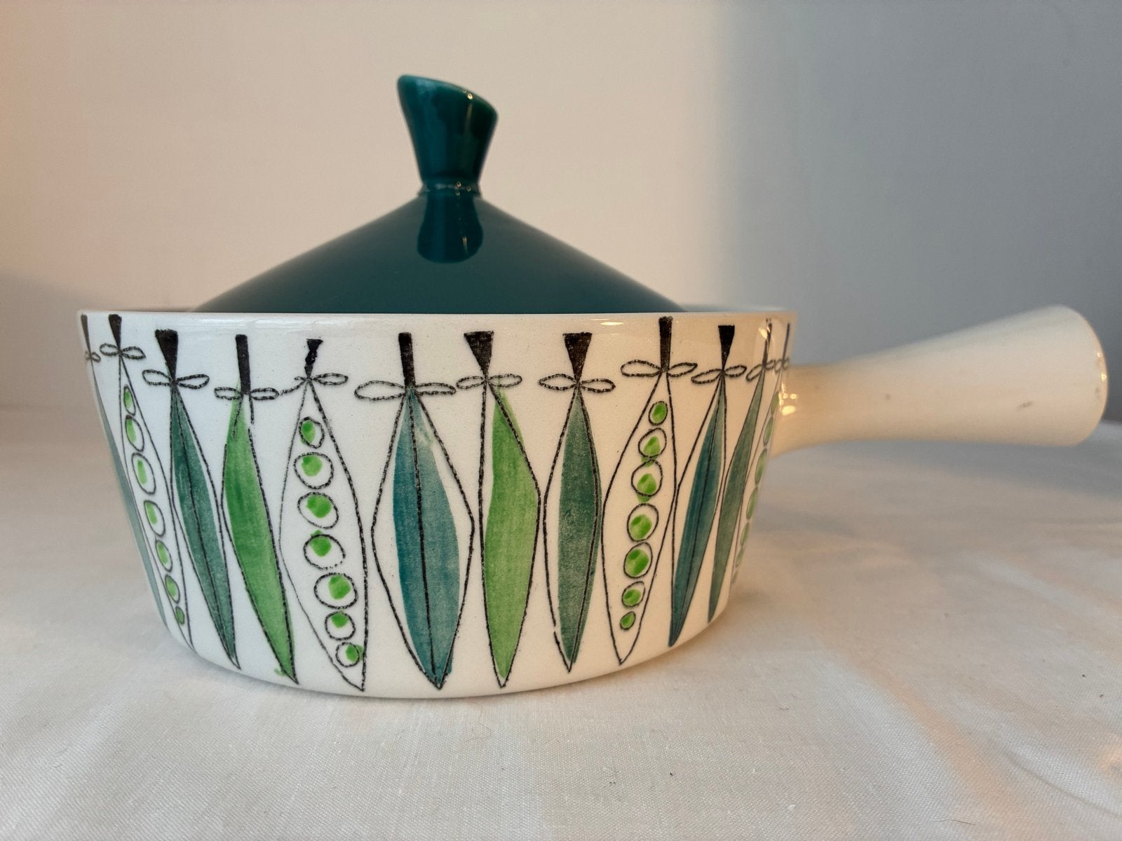 Vintage Picknick pan met deksel - Erwten design, Gebruikt, Met deksel, Ophalen of Verzenden, Kookpan