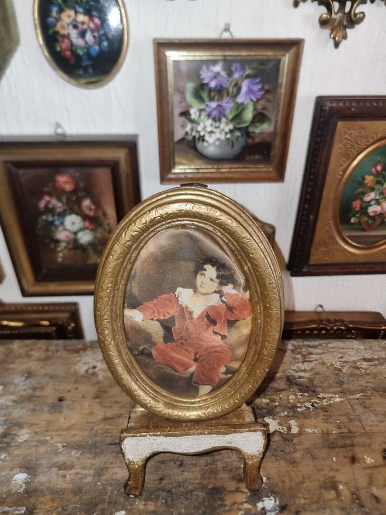 Oud goud florentijns Italiaans lijstje met prent  zijde K64, Ophalen of Verzenden