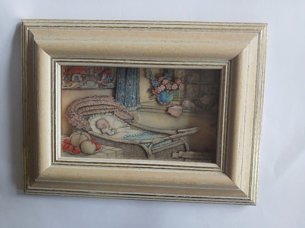 Anton Pieck 3D-effect baby in wieg het heet geboortekaartje, Verzenden