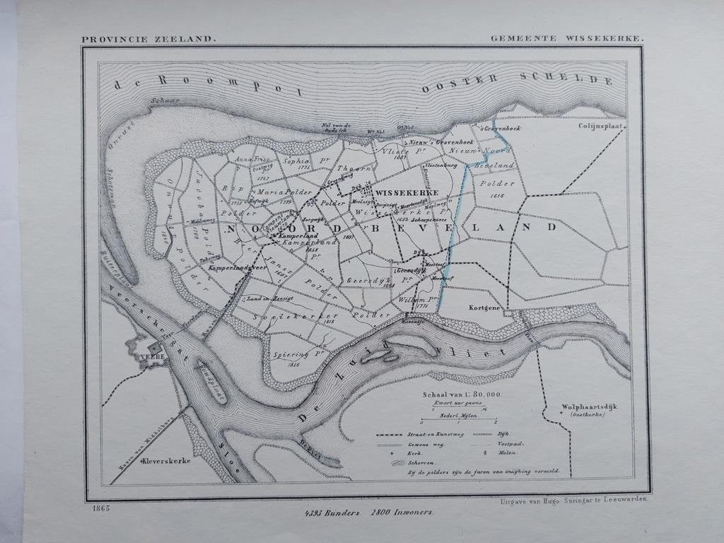 47 / Wissekerke Noord Beverland Zeeland Litho 1865 J. Kuyper, Ophalen of Verzenden
