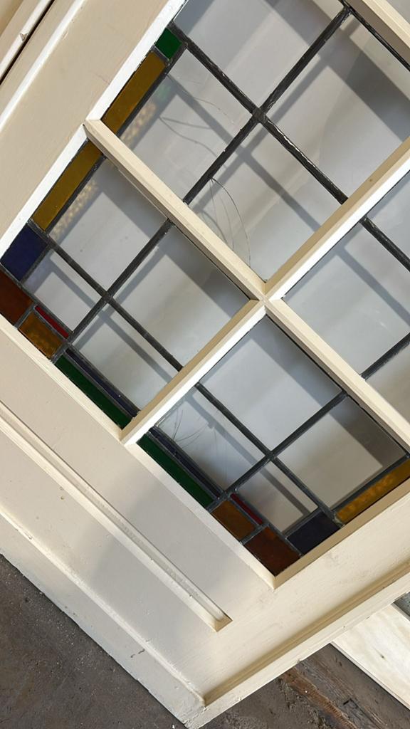 Antieke ensuite schuifdeuren glas in lood 213.5 x 92.5, Doe-het-zelf en Verbouw, 120 cm of meer, Binnendeur, Ophalen of Verzenden