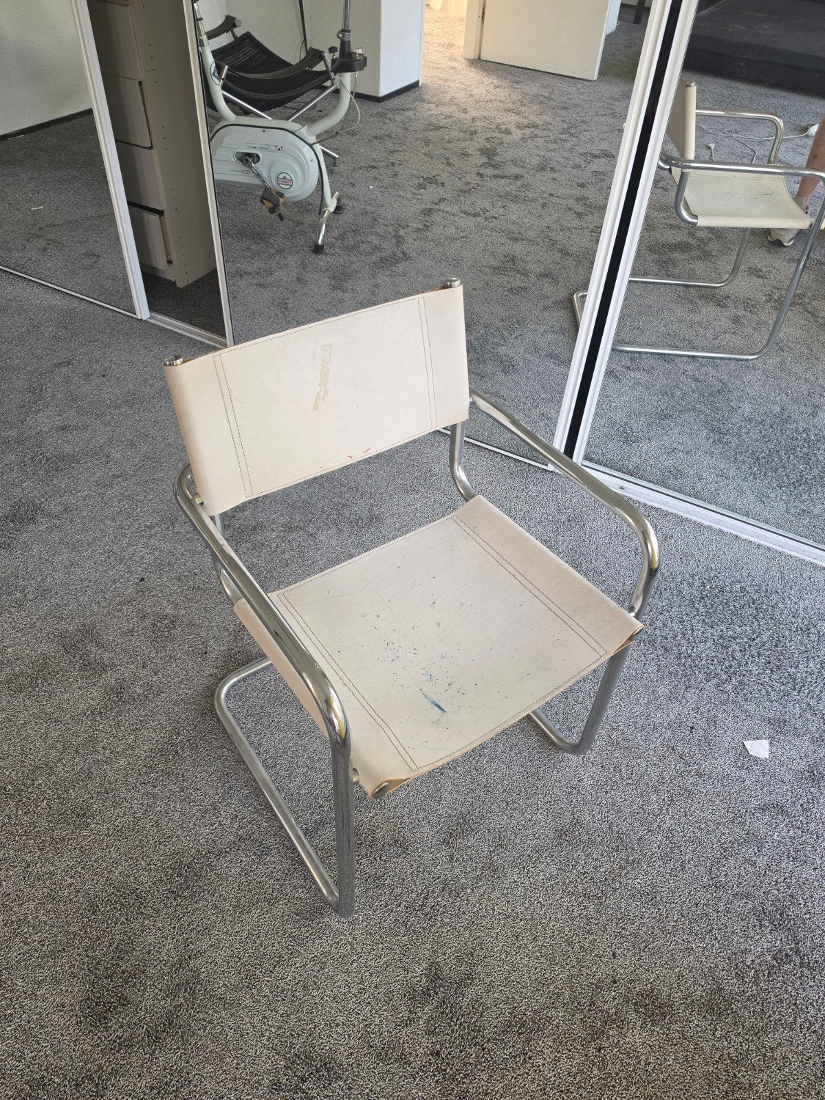 Vintage Bauhaus stijl stoel, buisframe en canvas, Gebruikt, Wit, Ophalen of Verzenden, Stof