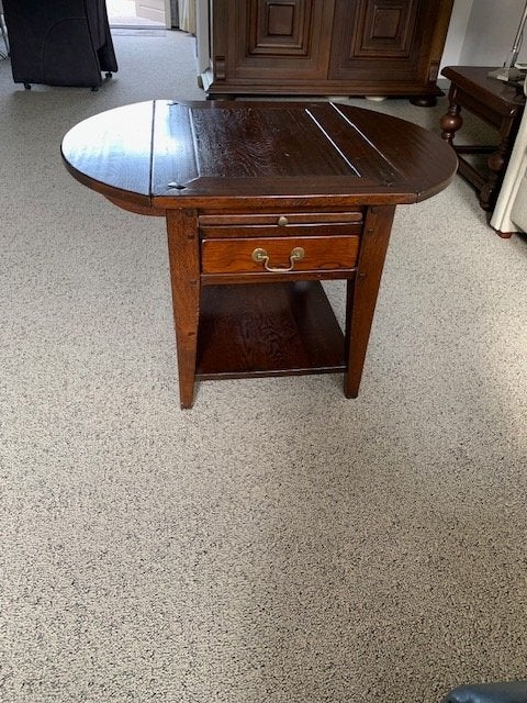 Mooie uitklapbare eikenhouten salontafel met lade, Ophalen, 50 – 75, Gebruikt, 50 tot 100 cm
