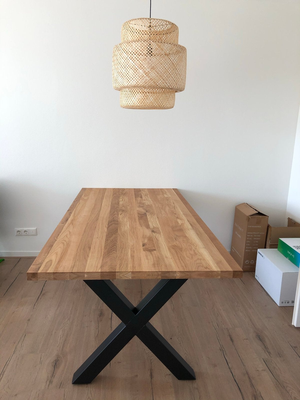 Industriële Tafel X-poot Zwart - 200x100 cm, Huis en Inrichting, Ophalen, 150 tot 200 cm, Eikenhout, Zo goed als nieuw