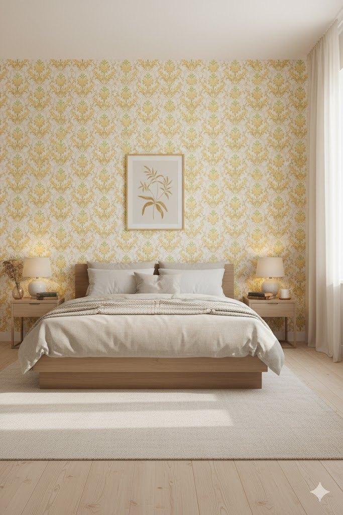 7021 warm geel groen klassiek barok vintage behang swiet, Verzenden, Groen