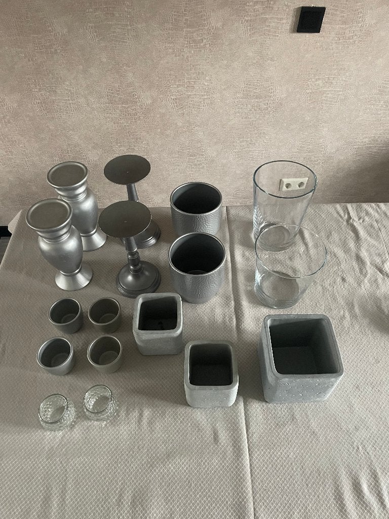 zilverkleurige grijze glazen accessoires, Ophalen of Verzenden, Gebruikt