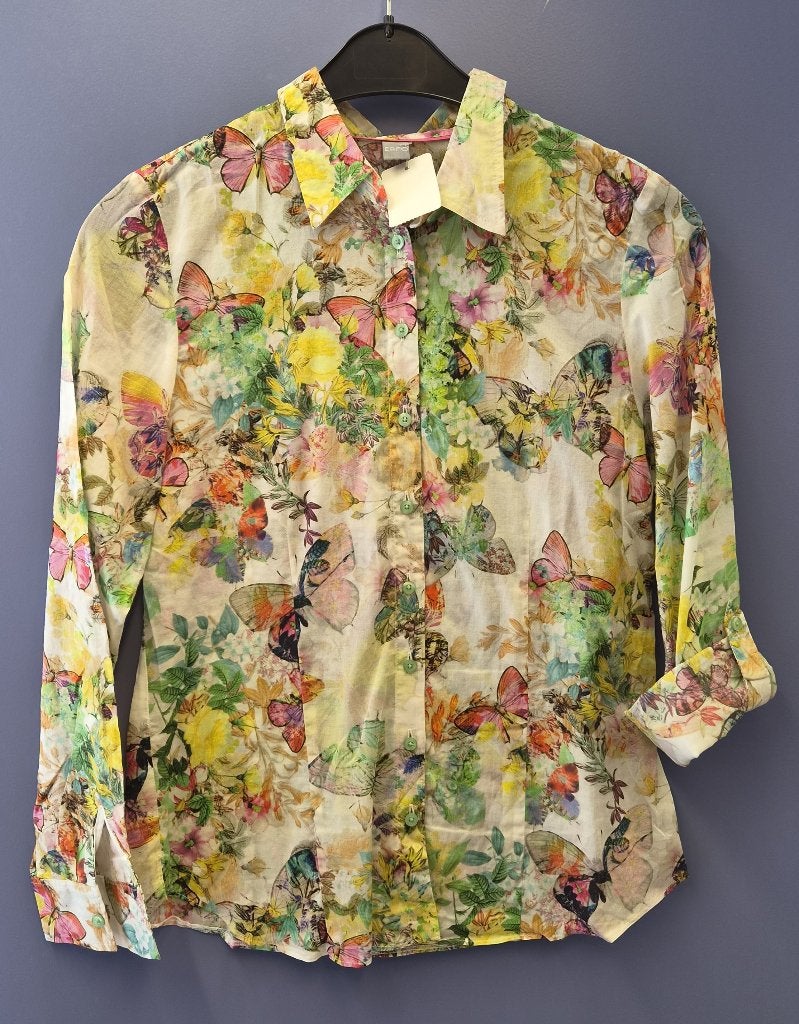 ERFO blouse met kleurrijke bloemen- en vlinderprint M 51895, Maat 38/40 (M), Erfo, Onbekend, Ophalen of Verzenden