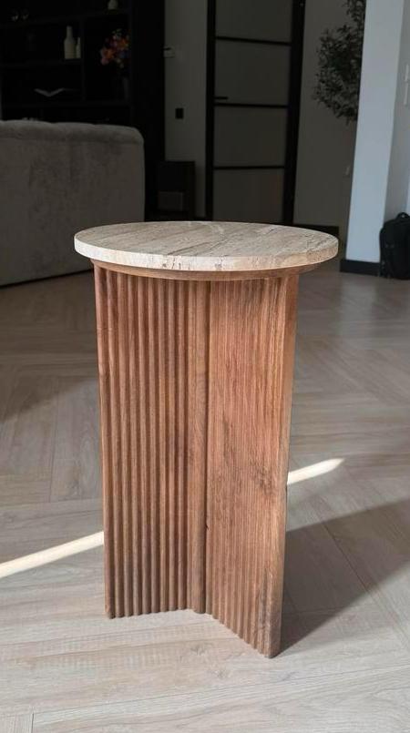 Bijzettafel Joshua - naturel - 35x35x58 cm - Leen Bakker, Minder dan 55 cm, Rond, Zo goed als nieuw, Hout