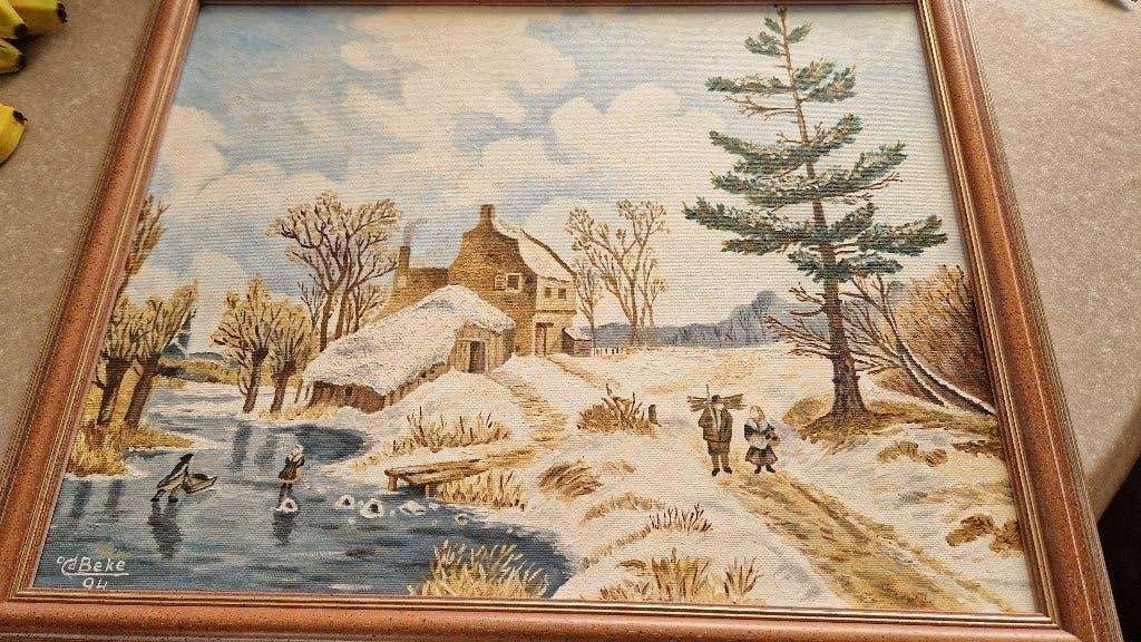 prachtig schilderij winter landschap gesigneerd, Antiek en Kunst, Ophalen of Verzenden, Landschap