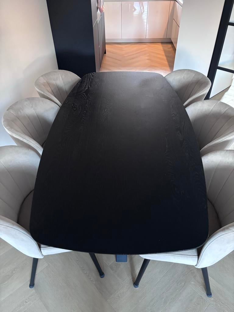 Zwarte Deens ovale eettafel met spinpoot (200x100x76), Huis en Inrichting, Gebruikt, 100 tot 150 cm, 200 cm of meer, Vijf personen of meer