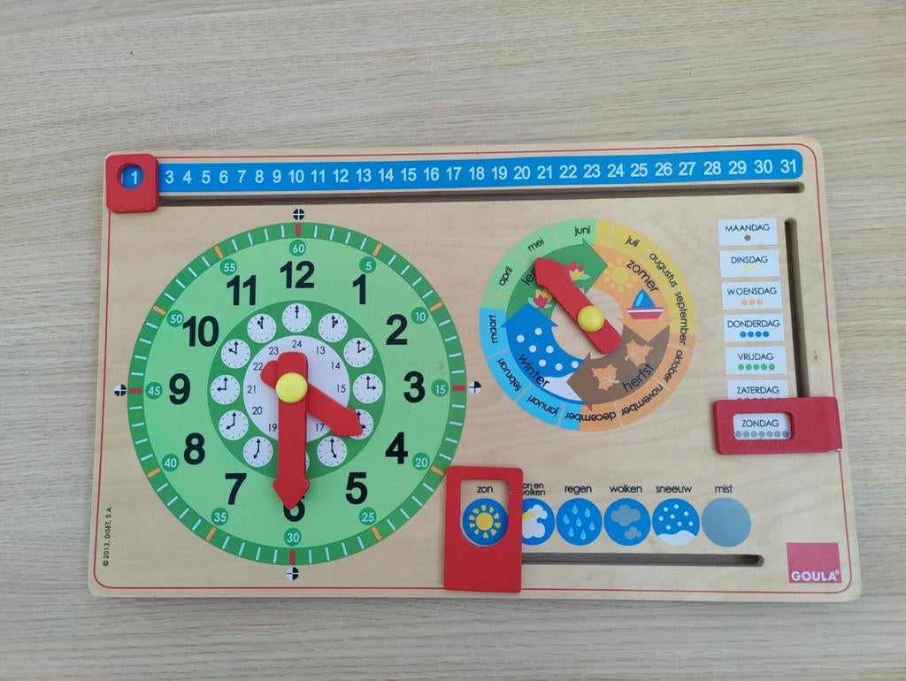 Houten Kalender en Klok Leerbord voor Kinderen - Goula, Ophalen of Verzenden, Gebruikt, Ontdekken