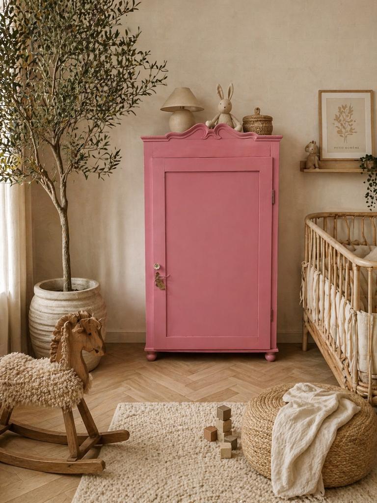 Kledingkast meidenkast eendeurskast roze vintage biedermeier, Ophalen, 100 tot 150 cm, Zo goed als nieuw, Nvt