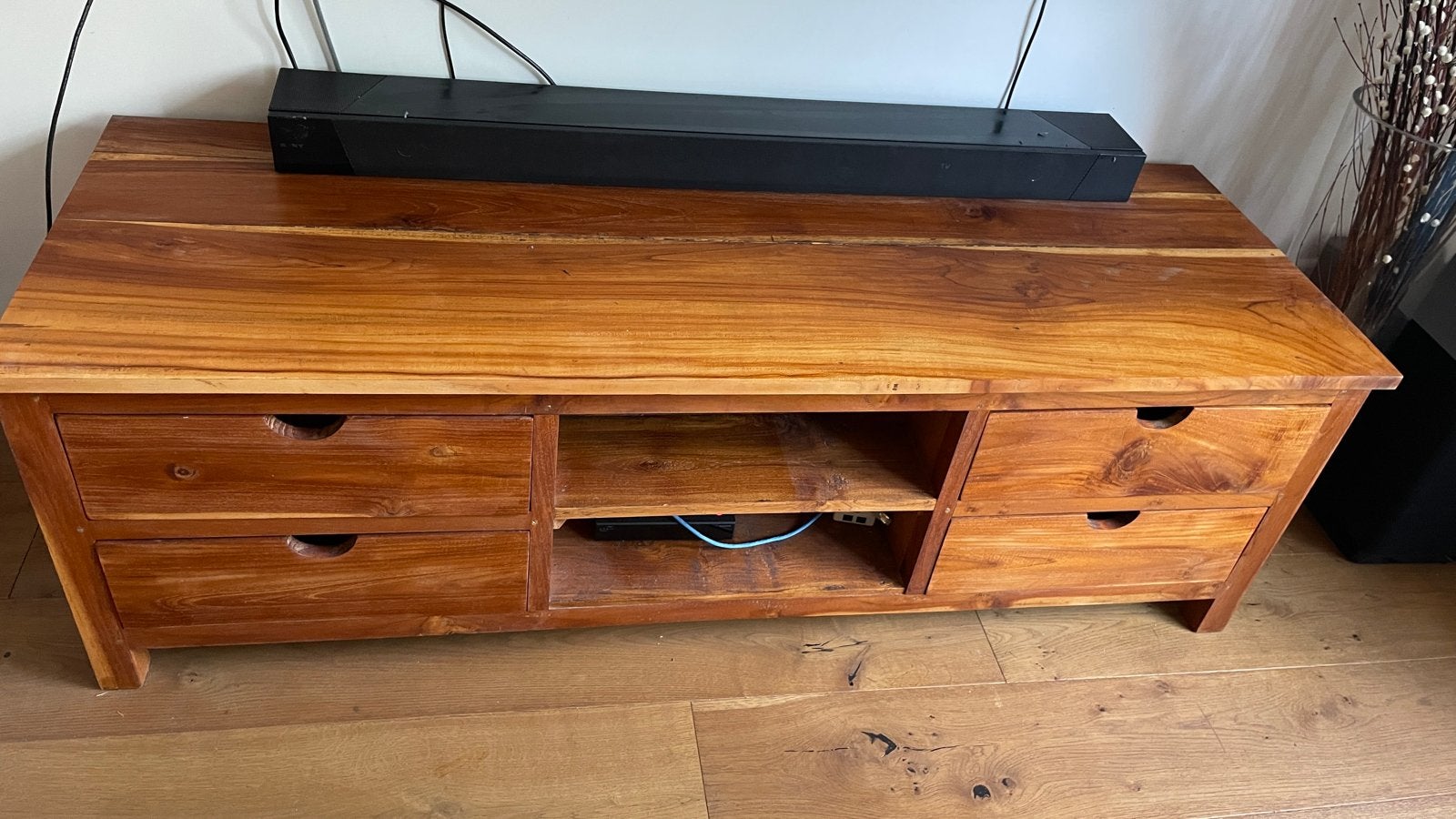 Massief Teakhouten TV Kast - 157x54x51cm, Ophalen, Gebruikt, 150 tot 200 cm, Teakhout