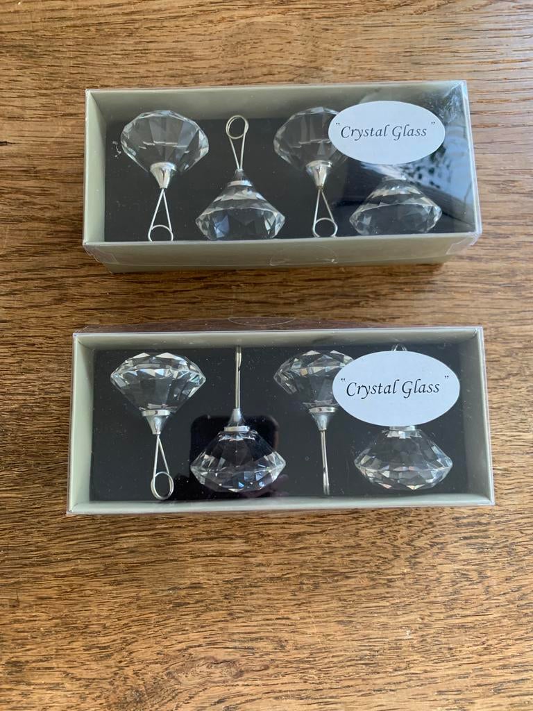 Glazen kaartenhouders (vier stuks in een doosje), Ophalen of Verzenden, Nieuw, Glas