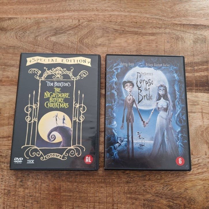 Tim Burton DVD's: Nightmare Before Christmas + Corpse Bri, Alle leeftijden, Ophalen of Verzenden