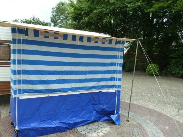 Wintervoortent caravan of kampeerauto - Blauw/wit gestreept, Caravans en Kamperen, Ophalen, Gebruikt