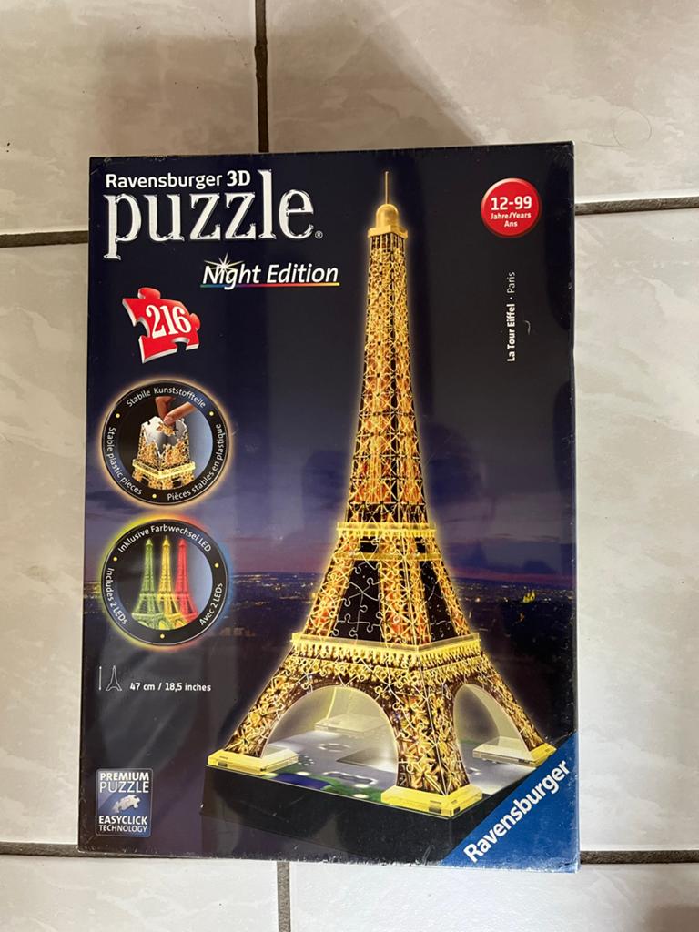 Ravensburger 3D Eiffeltoren Puzzel Night Edition 216 stukjes, Hobby en Vrije tijd, Denksport en Puzzels, Ophalen of Verzenden