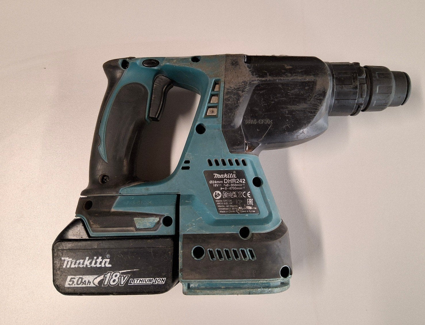 Makita DHR242 combihamer SDS-plus met 5Ah accu, Doe-het-zelf en Verbouw, Gereedschap | Boormachines, Ophalen of Verzenden, Gebruikt