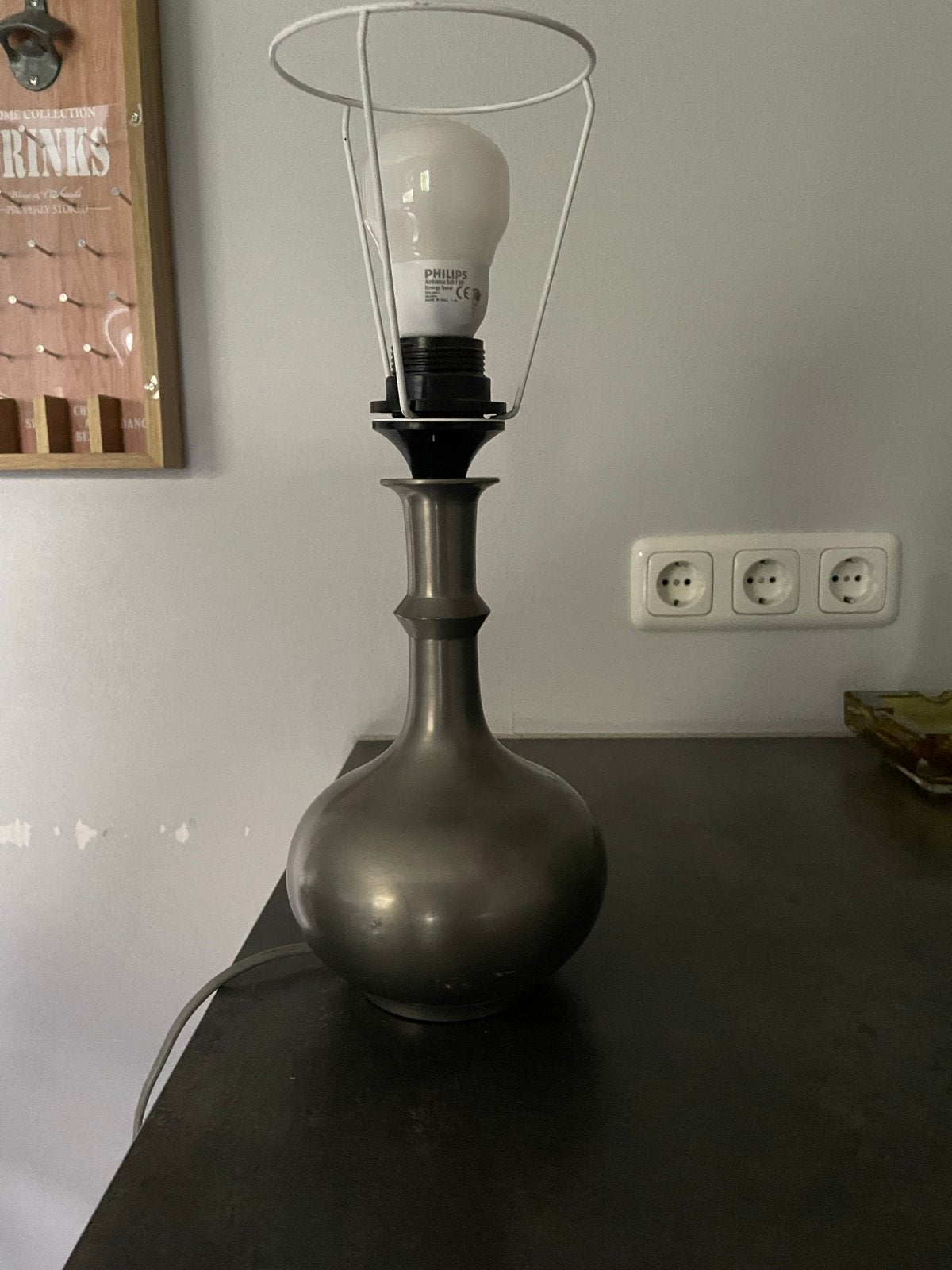 Tafellamp van Tin 26 cm hoog, Antiek en Kunst, Ophalen of Verzenden
