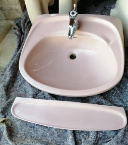 vintage hangtoilet wc + wastafel + afleg ``old rose``, Ophalen, Zo goed als nieuw, Steen, Toilet