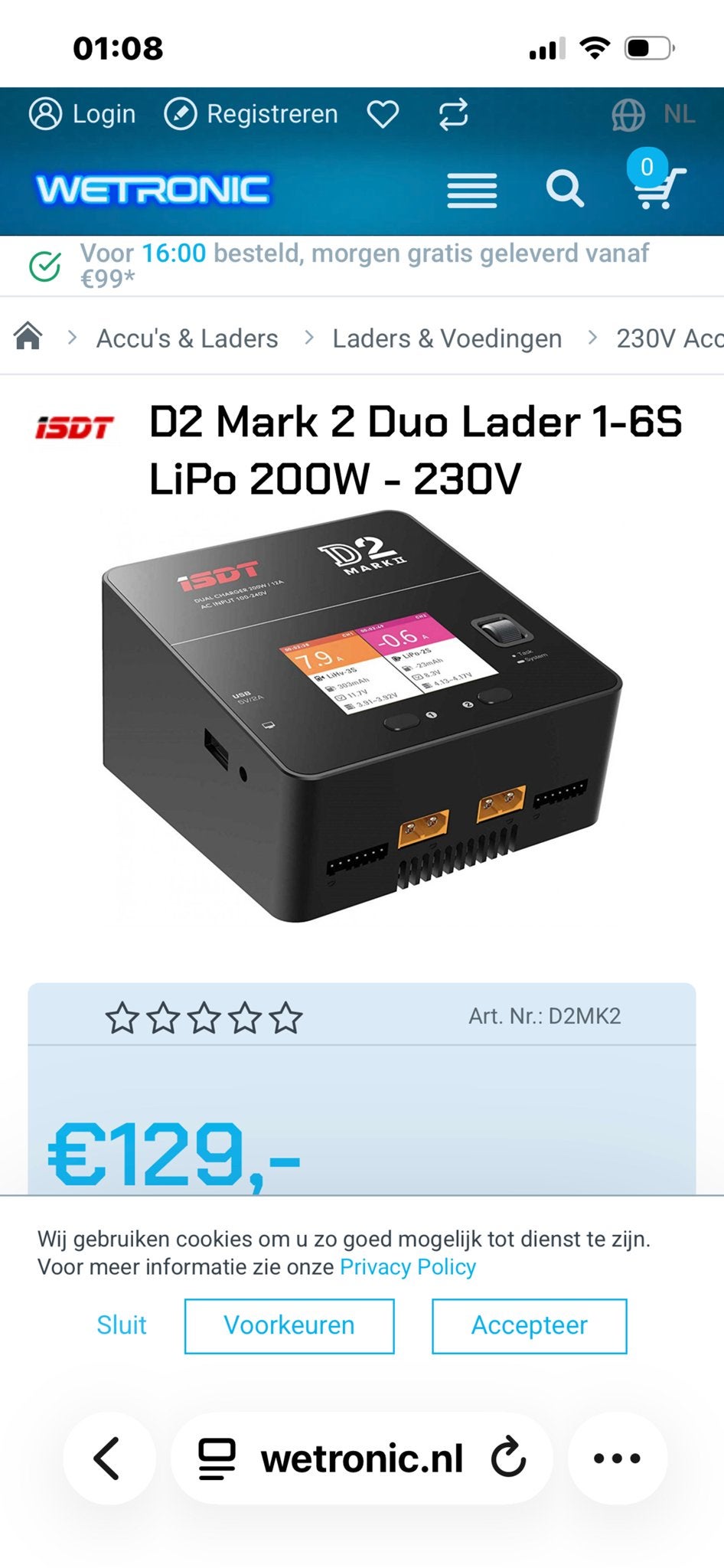 ISDT D2 Mark II Duo Lader 1-6S LiPo 200W - 230V, Ophalen of Verzenden, Nieuw
