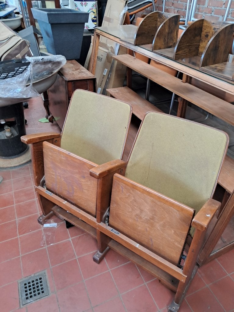Vintage bioscoopbank 2 klapstoelen theaterbank  CS27314, Ophalen