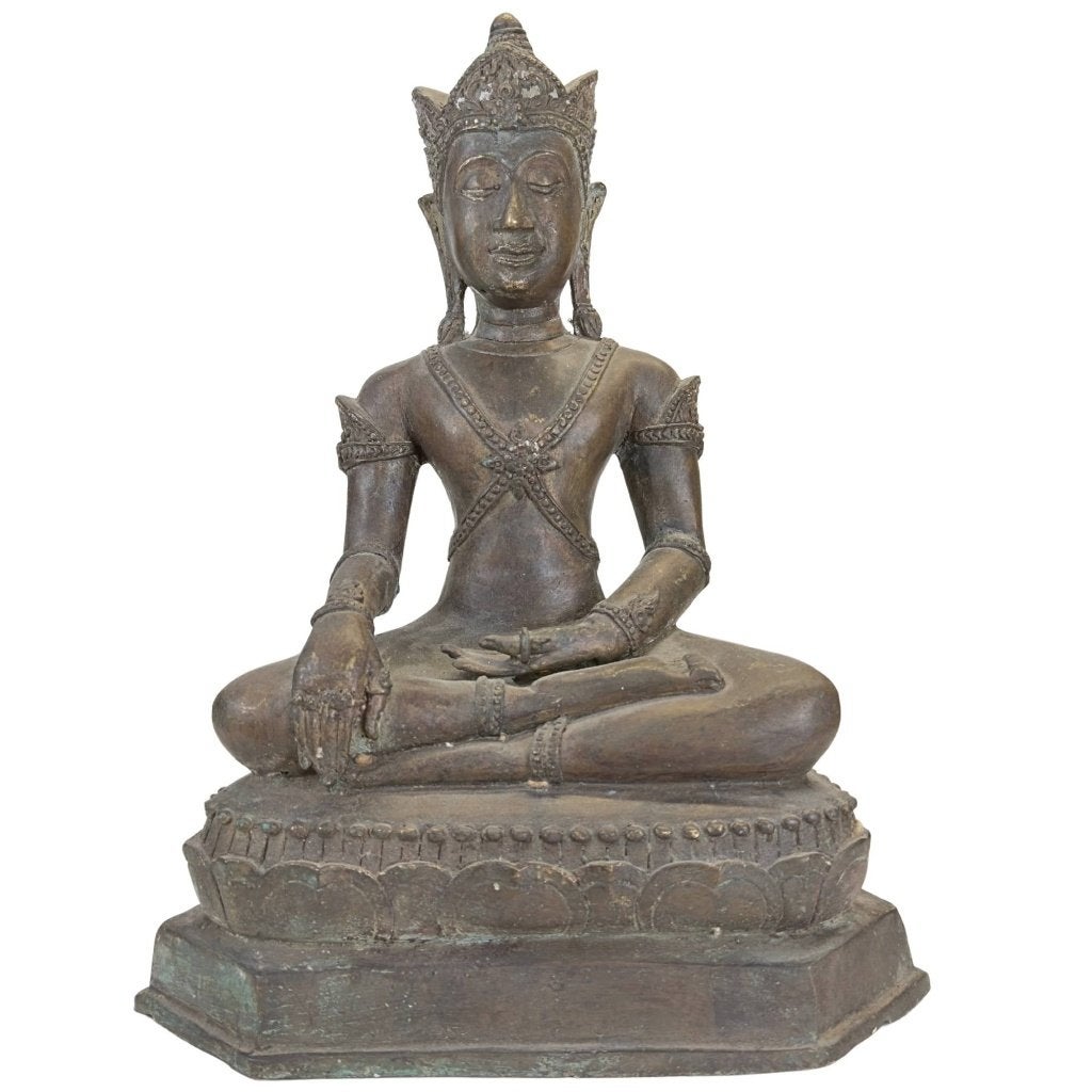 Boeddhabeeld – Thais brons – gekroond, Antiek en Kunst, Overige herkomsten, Ophalen of Verzenden, Beeld, Brons